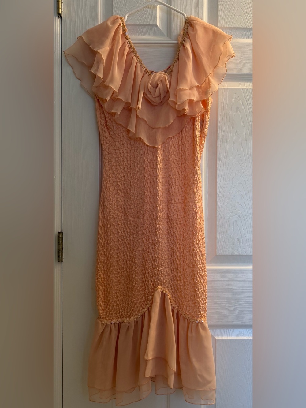 Vintage Peach Ruffle-Trim Women's Mermaid Dress